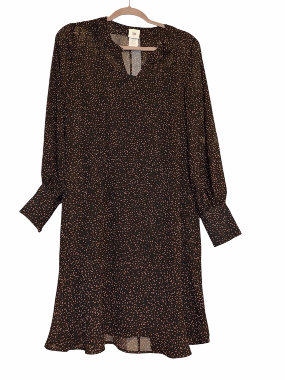 CAbi Black Long Sleeve Shift Dress with Brown Dot Print - Picture 1 of 3